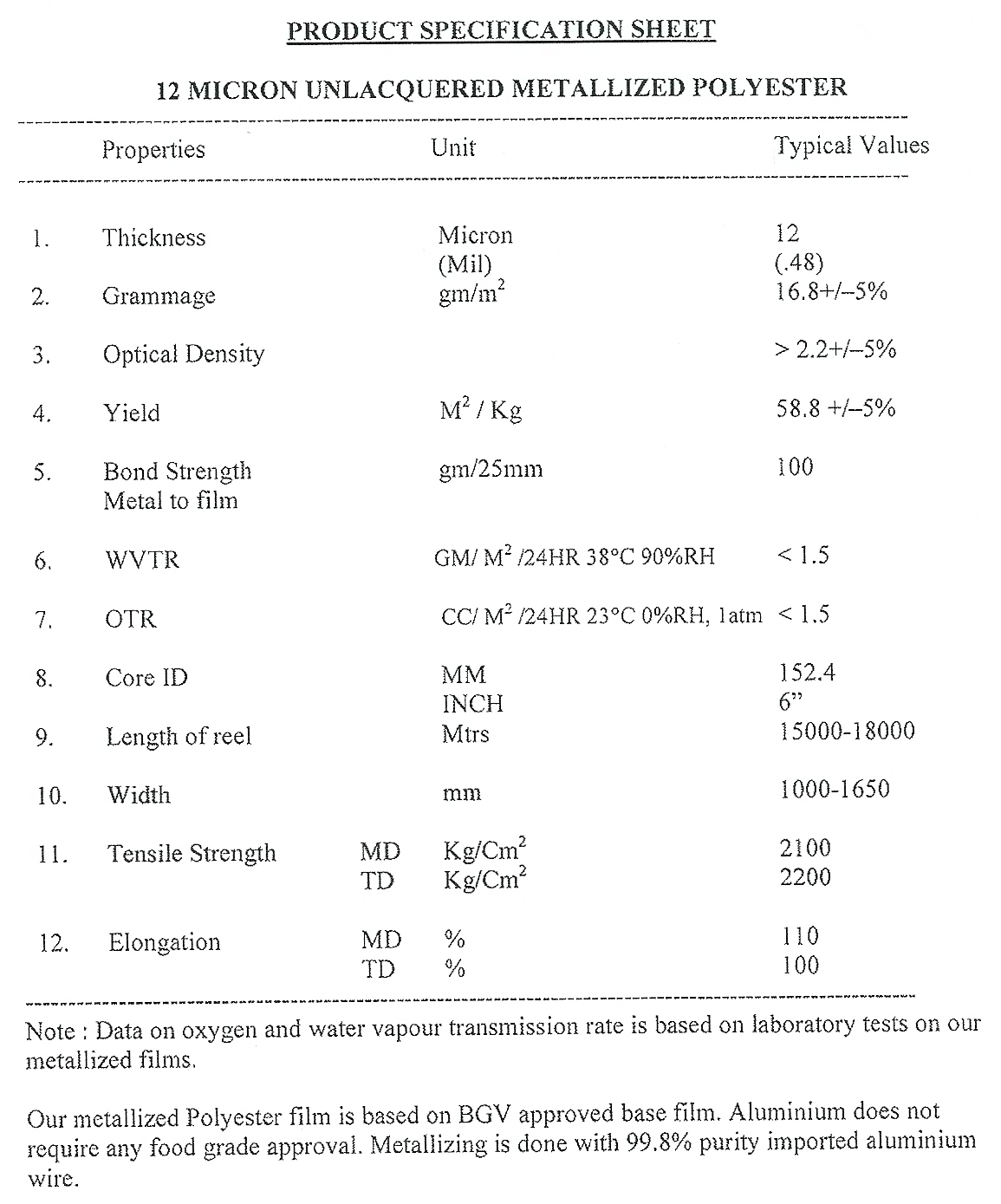 technische Daten f&uuml;r MPET